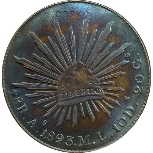 Mexico 8 Reales 1893 Go FR Plated Silver Copy Coin