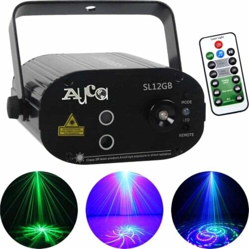 Mini Remote Green Blue 12 Gobos Projector Laser Lights 3W LED Mixed Effect Home Party Holiday Show Stage DJ Lighting SL12GB