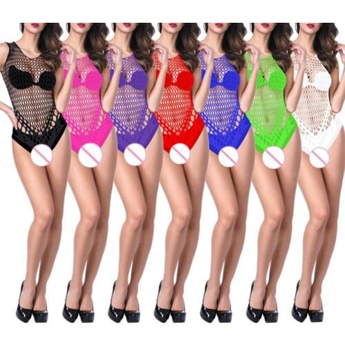 Fashion Female Sexy Bodysuit Hollow Out Fishnet Jumpsuit Charming Backless Sleeveless Summer Pajamas Onesies For Adult Women