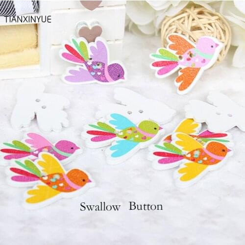 28x35mm Cartoon Button Random Mixed 2 Holes Animal Birds Wood Buttons Sewing Scrapbooking