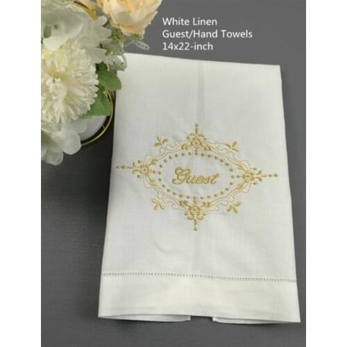 Set of 12 Fashion Towels White Linen Hemstitched Tea Towel Cloth Guest Hand Dish Kitchen Bathroom Towels with embroidery Floral