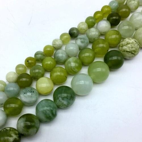 Natural Green Mountain Jades Stone Round Smooth 6 mm 8 mm 10 mm 12 mm 15 inch For DY Jewelry Making Supplies