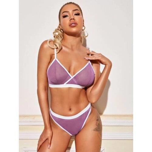 2021 New Sexy Womens Sports Fuchsia Bikini Underwear Set Girl Sexy Bandage Corset Letter Push Bra + Thong Panties Underwear