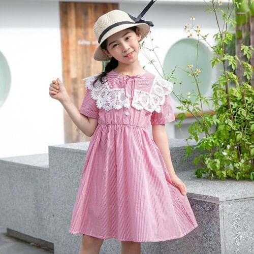 New Lace Stitching Light Blue Girl Dress Kids Dresses for Girls Korean Baby Clothes