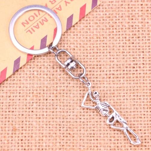 New Fashion Keychain 42*8 mm skeleton man halloween Pendants DIY Men Jewelry Car Key Chain Ring Holder Souvenir For Gift