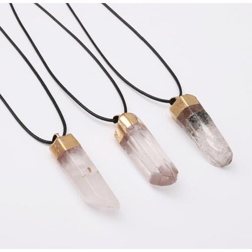 Natural Raw Stone Healing Crystal Necklaces Pointed Pendulum Clear Rock Quartz Point Pendant for Womens Ladies