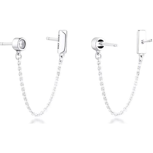 100% Sterling-Silver-Jewelry Safety Chain Drop Earring Free Shipping