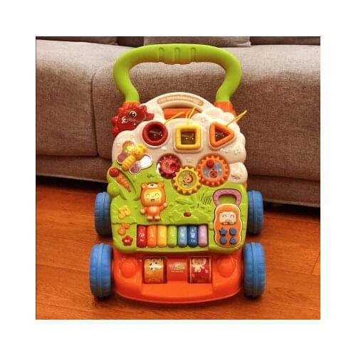 Toddler Trolley Baby Walker Sit-to-Stand Walker for Kids Early Learning Educational Musical Adjustable Baby First Steps Go-Cart