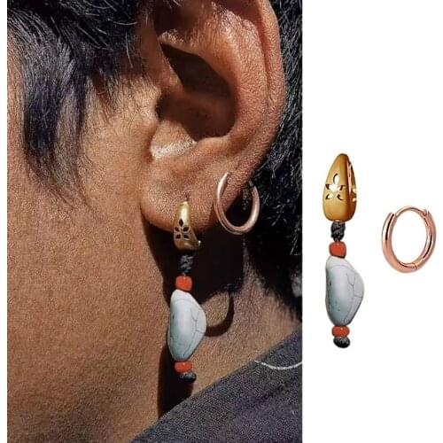 Retro Gold Plated White Stone Dangle Earrings Tibetan Fashion Hollow Carved Flower Men Womens Drop Earrings Charm Jewelry Gifts