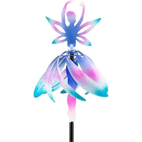 Fairy Wind Spinner Metal Winds Gauge Rotating Windmill Sculptures Stake for Garden Patio Yard Decoration K0AB