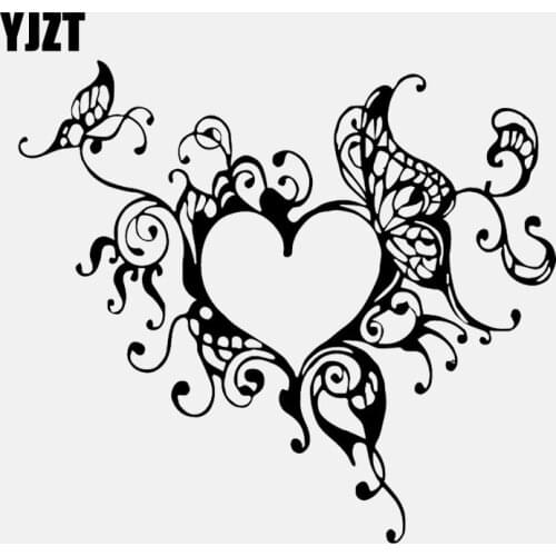 YJZT 15.1CM*13.6CM Car Stickers Heart Swirl Butterfly Floral Girls Art Decals Vinyl Black/Silver C24-0323