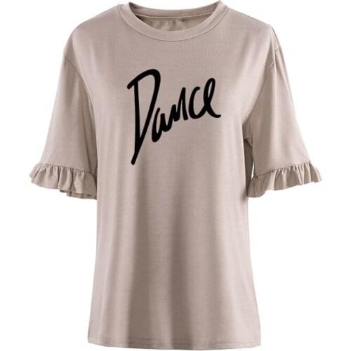 New Summer Casual Letter Dance Women Cotton Casual T-Shirt Loose Harajuku Tees Petal Sleeve O-Neck Womens Clothing Camisetas