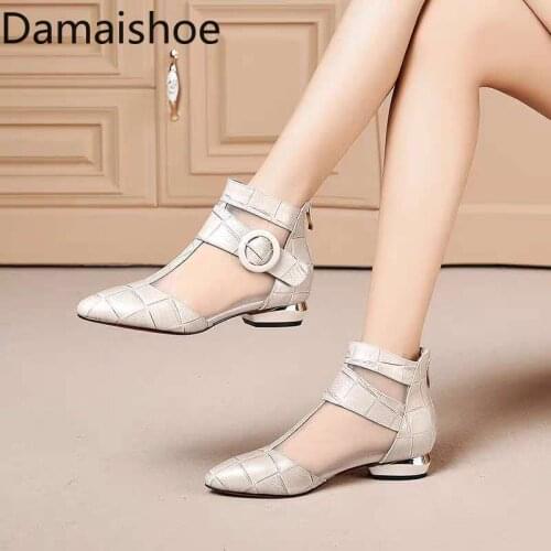 Hollow-out Mesh Boots Womens Chunky Heel 2021 New Summer Breathable Mesh Boots All-Match Belt Buckle Flat Mesh Sandals Women