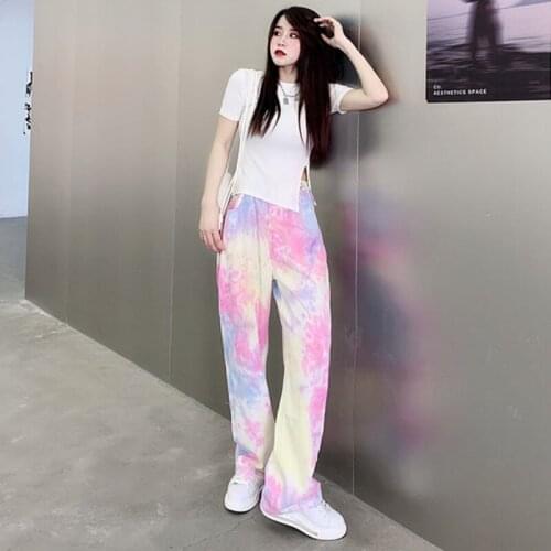 Personality Tie Dye Jeans Women High Waist Wide Leg Denim Pants Summer Streetwear Fashion Harajuku Loose Straight Jeans Female