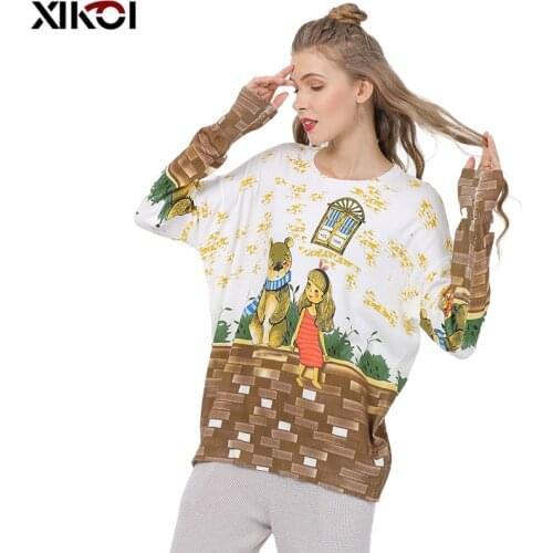 XIKOI Winter Oversized Sweater For Women Winter Cute Bear & Girl Print Pullovers Jumper Women Fashion Knitted Pull Femme Clothes
