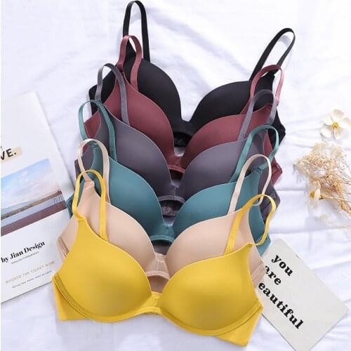 Womens Underwear Solid Simple Without Steel Ring Gathering Bras Sexy Woman Bra Smooth Double Breasted Seamless Underwear