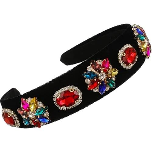 ZHINI Bohemia Ethnic Black Headbands for Women Personality Luxury Zircon Crystal Hair Band Hair Accessories Party Jewelry Gift