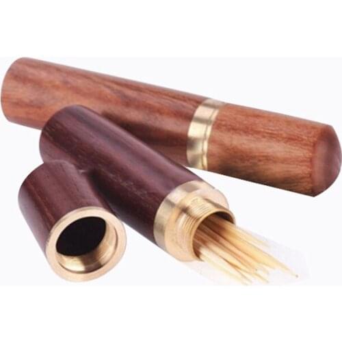 1PC Chinese Style Wooden Toothpick Holder Pocket Mini Travel Toothpick Storage Ebony Rosewood Handmade Secret Stash Box