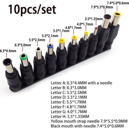 10Pcs/set Universal Laptop Charging Power Bank DC Plug Jack Adapter DC 5.5*2.1mm Female to Male Interface Conversion Connector