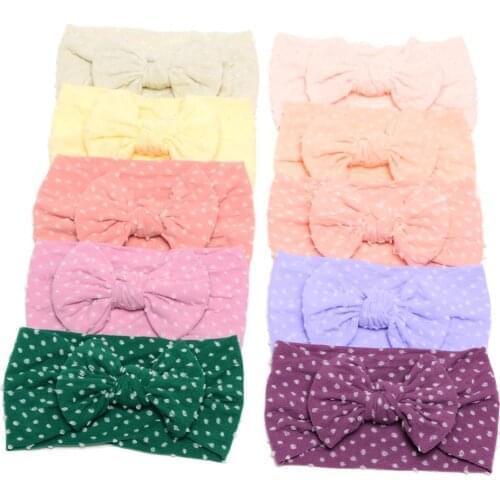 10pcs/lot Nylon Baby Bows Headband Newborn Baby Hair Bands elastic Turban Fleece Dots Infant Baby Girl Bowknot 10 Colors JFNY134