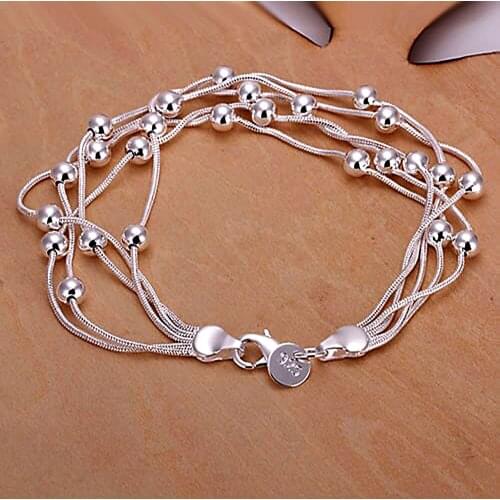 10pcs Free Shipping wholesale women Silver Bracelet Fashion jewelry five line beaded line light bead bracelet