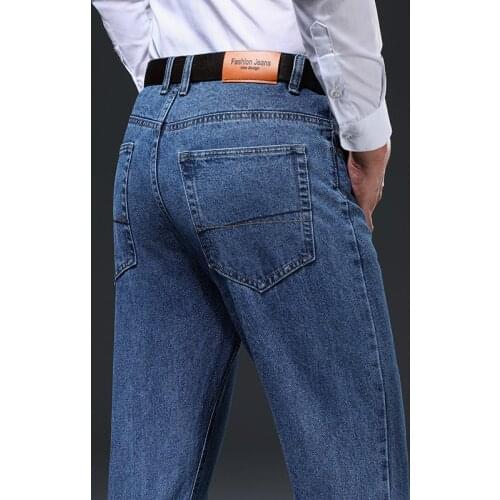 2021 Autumn Brand 100% Cotton Straight Loose Thick Denim Jeans Classic Style Youth Mens Casual Plus Size 40 42 Jeans Blue