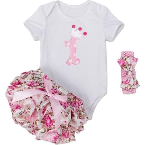 1st Birthday Baby Girl 3pcs Clothing Sets Infant Cotton Romper+Tulle Skirt+Headband Party Costumes Party Bebes Infantil Clothes