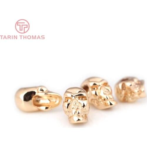 6PCS 9x5MM 24K Champagne Gold Color Plated Brass Skull Spacer Beads Bracelet Beads High Quality Diy Jewelry Accessories
