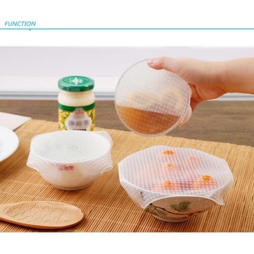 4pcs soft Silicone Cover Stretch Lids Reusable Airtight Food Kitchen Wrap Covers Keeping Fresh Seal Bowl Stretchy Wrap Caps