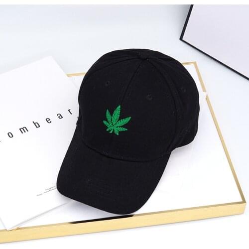 Embroidery Maple Leaf Black White Cap Weed Snapback Hats For Men Women Cotton Hip Hop Fitted Baseball Caps