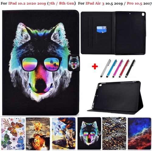 For iPad 10.2 Case Wolf Cat PU Leather Case For iPad 8 7 8th 7th Generation Cover Shell For iPad Air 3 Case 10.5 Pro 10 5 Caqa