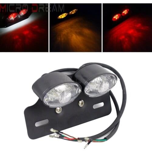 For Honda Yamaha Suzuki Cafe Racer Scrambler Motorcycle Taillight w/ Turn Signals LED Tail Stop Lamp Bracket License Plate Lamp