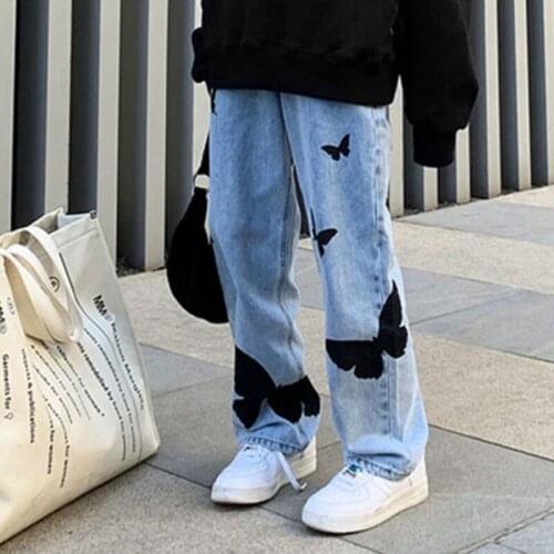 Butterfly Vintage Straight Jeans High Waist Women 2021 Summer Loose Large Size Casual Hip Hop Harajuku Pants Plus Size 3XL 4XL