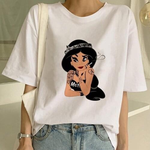 Disney Princesses Female Clothing Edgy Fashion Tattoos Jasmine Women T Shirts Europe and America Harajuku Streetwear Dropship
