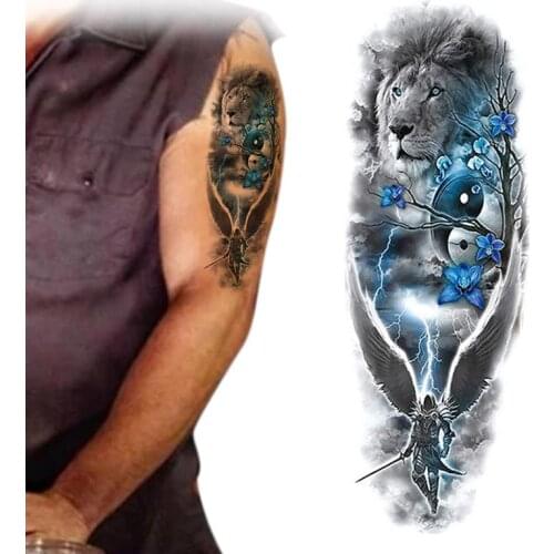 Kapmore Arm Large Tattoo Sticker Fashion Vintage Water Transfer Temporary Tattoo Body Sticker Wild Wolf Tiger Men Tattoos