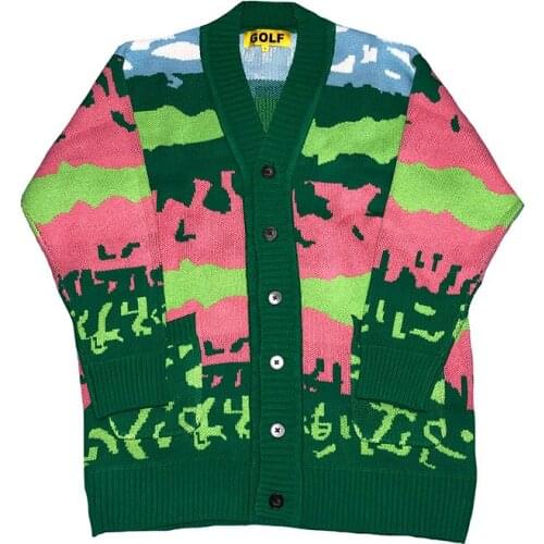 New luxury men golf Landscape Painting Color Cardigan Sweater Landscape Casual Sweaters Cardigan Asian Plug Size LDKVGSU O9