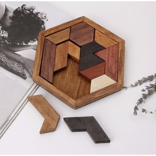 HBB 3D Chinese Wooden Puzzle Game Chexagon Model Brain Teaser Jigsaw Puzzles