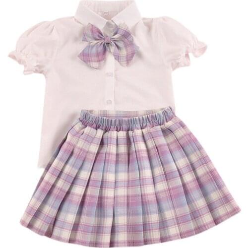 Girls Plaid Jk Uniform Set Elementary School Pupils Pleated Skirt Group Performance College Style Fashion Western Uniform 2021