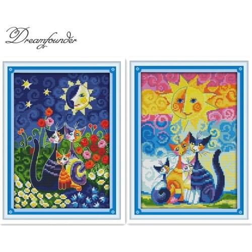 Cats and The Sun Counted Cross Stitch DMC color DIY 11CT 14CT 18CT cotton silk multi picture Handmade Embroidery Needlework plus