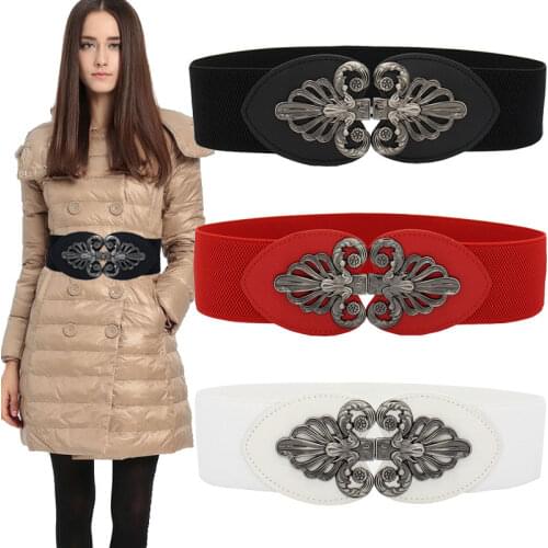 Beauty Elastic Waistband Female Decorate Dress Wide Belt Ladies Retro Wild Women Cummerbund Brown Black Buckle Corset Red Beige