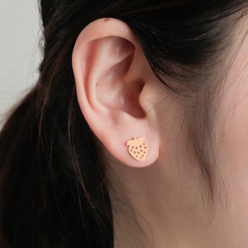 Tiny Small Strawberry Earring Flat Fruit Studs For Girls Kids Tipical Fruite Jewelry Simple Bronics