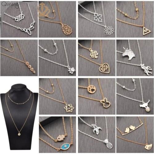 Statement Muti Layer Pendant Necklace For Women Geometric Gold Chain Long Necklaces DNA Animal Boho Vintage Choker Necklace Gift