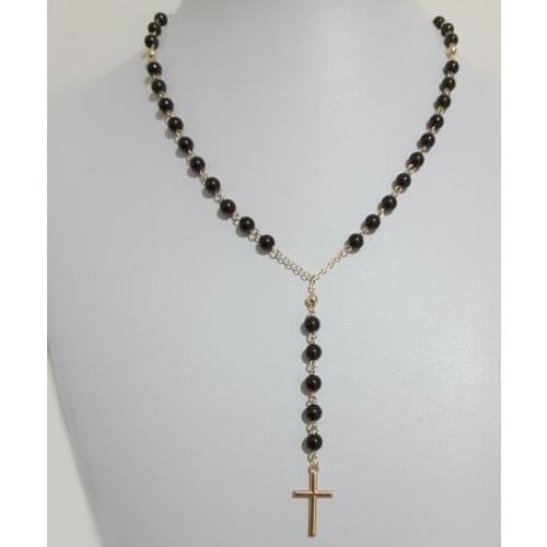 Fashion Christian Cross Pendant Necklace Rosary Belief Black Beads Beaded Chain Jewelry Accessories Ladies Gift