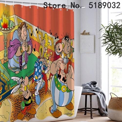 Cartoon Astérix Shower Curtain 3D Print Bath Curtain with Free Hooks Funny Adventure Bathroom Curtain Home Decor Curtain