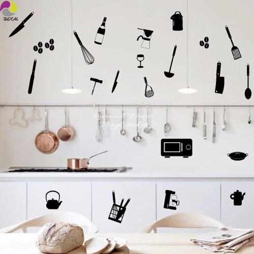 Cartoon Kitchen Tool Wall Sticker Cuision Bakery Cooking Mug coffee Wall Decal Dinning Room,Easy Wall Vinyl Art Mural Wallpaper