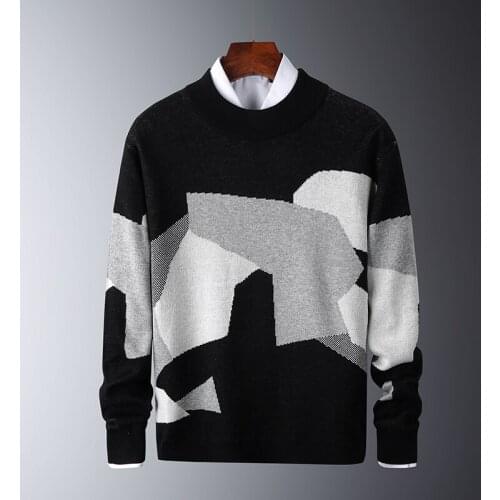 2021 Autumn Mens Sweater Casual O-Neck Slim Fit Geometric Pattern Knittwear Mens Sweaters Pullovers Pullover Men Pull Homme 3XL