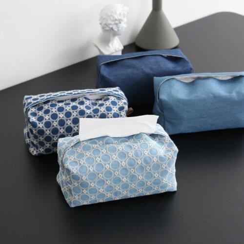 Nordic Style Cotton Denim Embroidered Tissue Box Light Luxury Fabric Pumping Box Model Room Decoration Model Room Tissue Bag