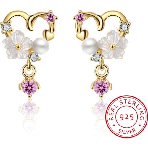 2019 New Fashion Love Heart Shape Shell Flower Tassel Earrings For Women 925 Sterling Silver Earrings oorbellen S-E758