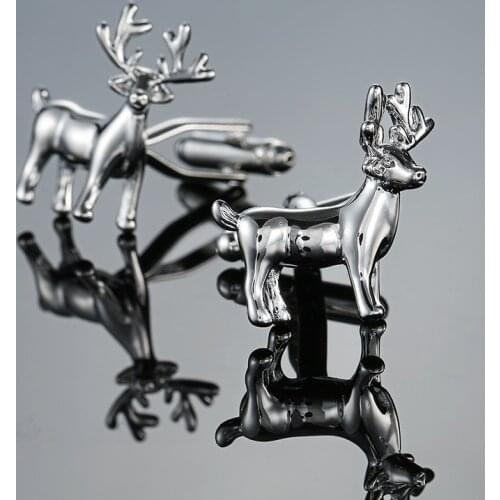 New Cuff links Christmas Gift Stainless steel deer Cufflink Novelty Xmas Gift French Button Present Deer Animal Jewelry Gemelos