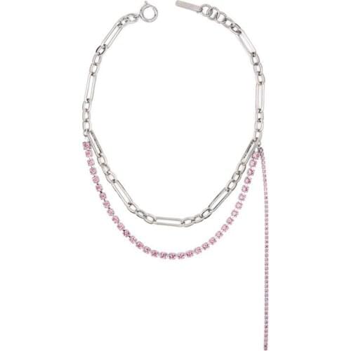 Justine Clenquet Pink Female Necklace Bracelet French Elegant Zircon Chain Double Clavicle Chain Chokers Fashion Trend
